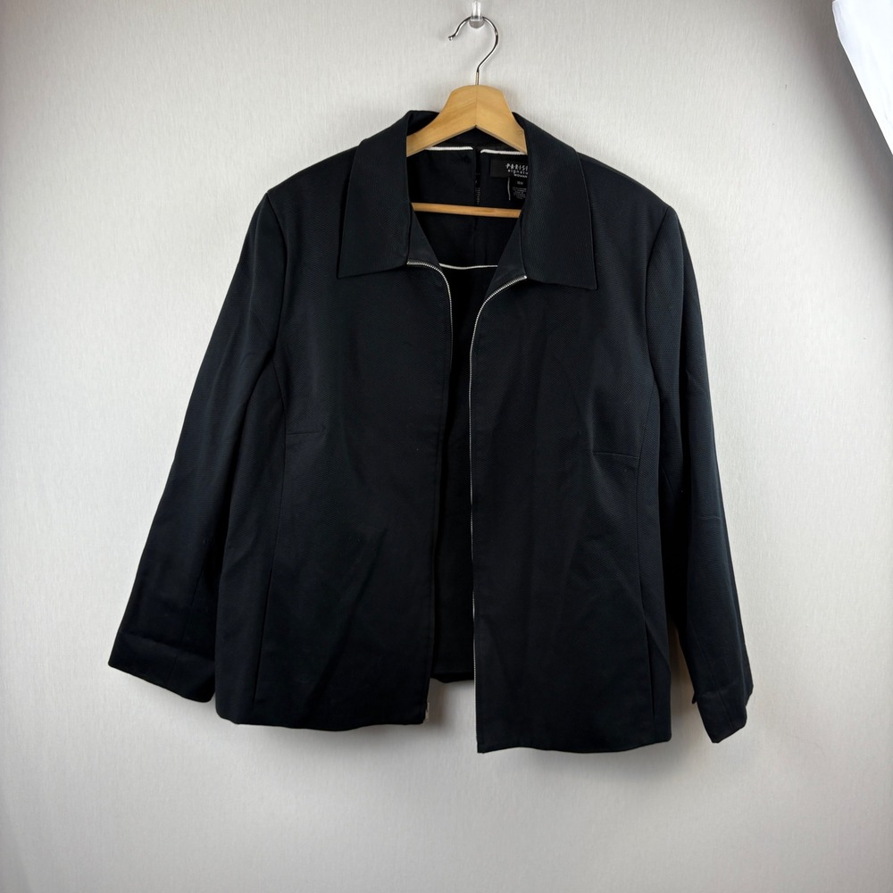 PARISIAN SIGNATURE WOMAN Black Zip Front Jacket Sleeveless Top Set Size 18W